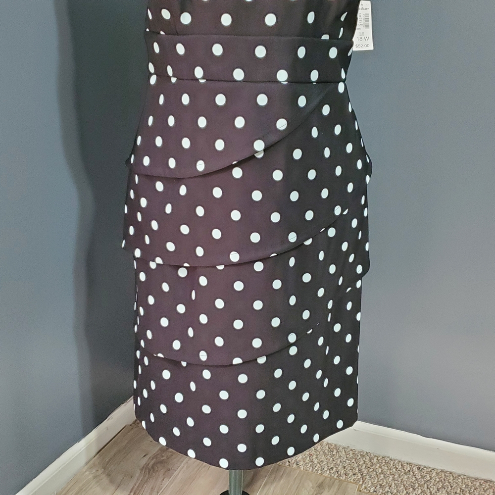 NWT Signature Sabrina Black and Mint Blue Polka Dot Midi Sheath Dress Size 18W - Picture 3 of 8
